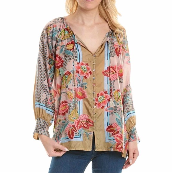 Johnny Was Dance Blise Silk Floral Boho Blouse Size Small - Picture 7 of 13